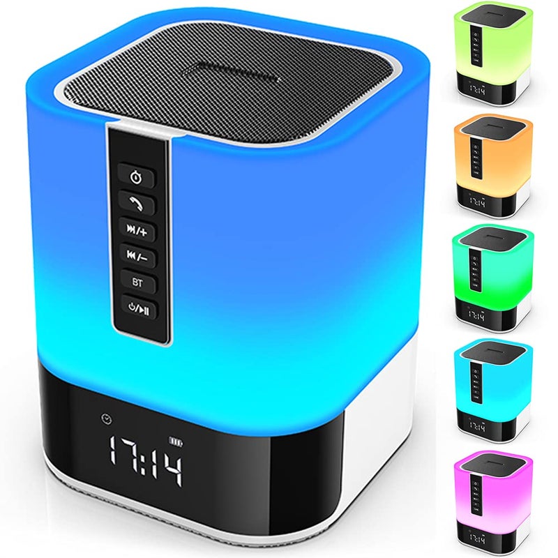 سماعة بلوتوث Hetyre Night Light 5 في 1 تعمل باللمس، مصباح بجانب السرير، قابل للتعتيم، متعدد الألوان، منبه لغرفة النوم، أفضل أفكار هدايا عيد الميلاد لـ 10 11 12 13 14 عامًا من الفتيات/الأولاد المراهقات - Image 1